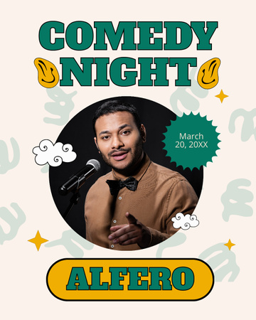 Night Comedy with Comedian in Bow Tie Instagram Post Vertical Design Template