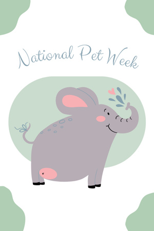 National Pet Week With Baby Elephant Illustration Postcard 4x6in Vertical Design Template