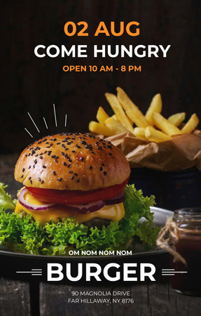 Lezzetli Burger ile Fast Food Teklifi Invitation 4.6x7.2in Tasarım Şablonu