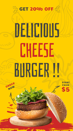 Cheese Burger Offer on Yellow Instagram Story Design Template