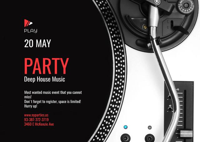 Spring Music Party Promotion with Vinyl Record Player Flyer A6 Horizontal Tasarım Şablonu