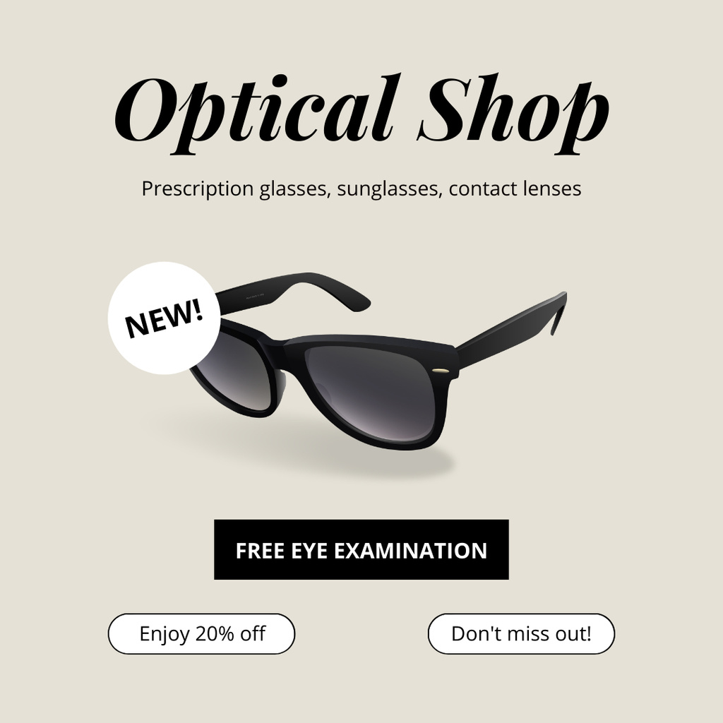 Plantilla de diseño de New Optical Store Promo with Sunglasses Instagram 