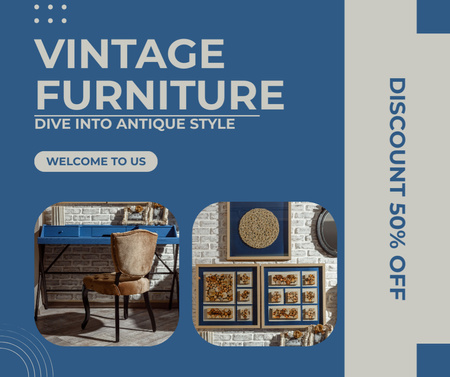 Designvorlage Möbelsets im antiken Stil mit Rabattangebot für Facebook