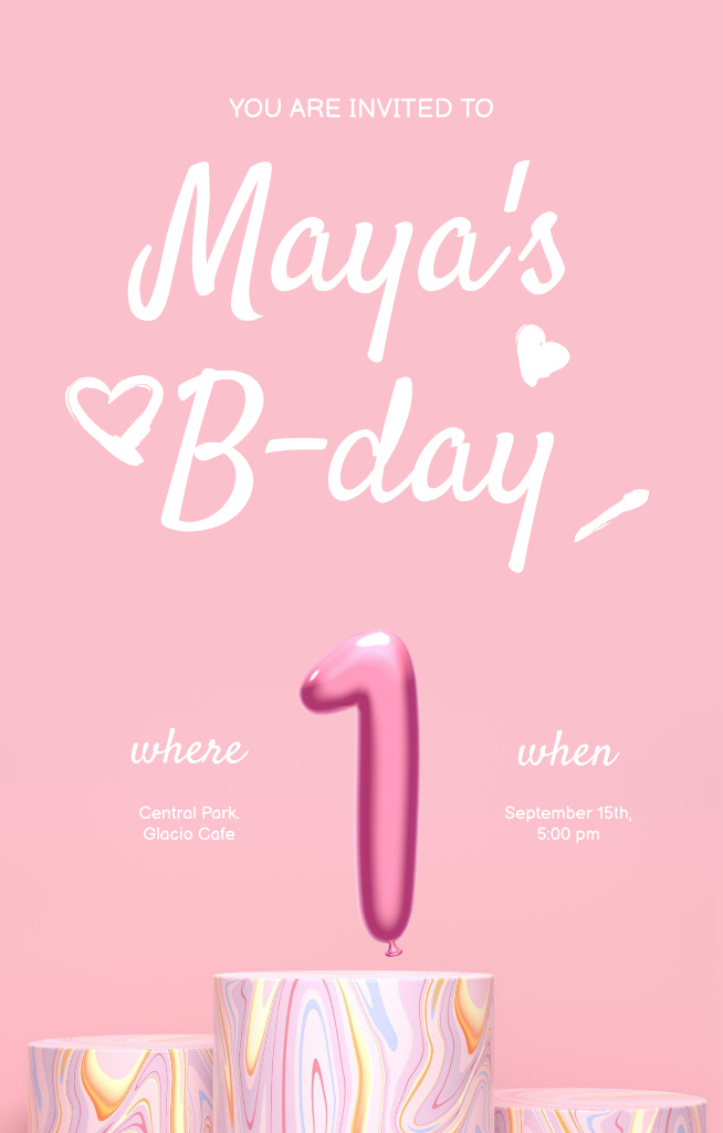 Ontwerpsjabloon van Invitation 4.6x7.2in van Adorable Baby Birthday Celebration Announcement In Pink