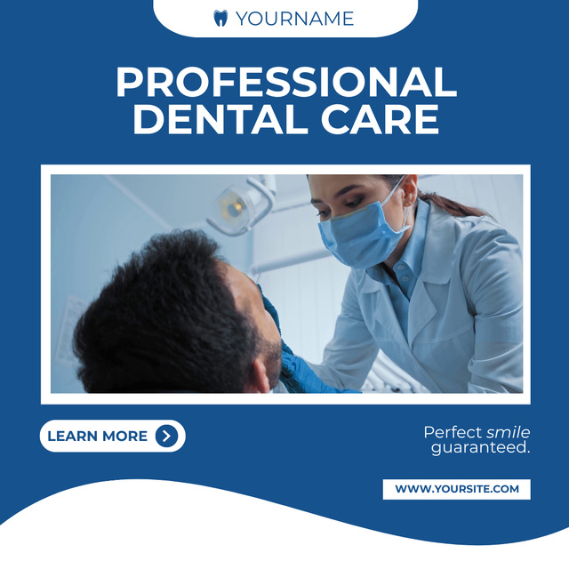 Dental Care Services with Patient on Procedure Animated Post Πρότυπο σχεδίασης
