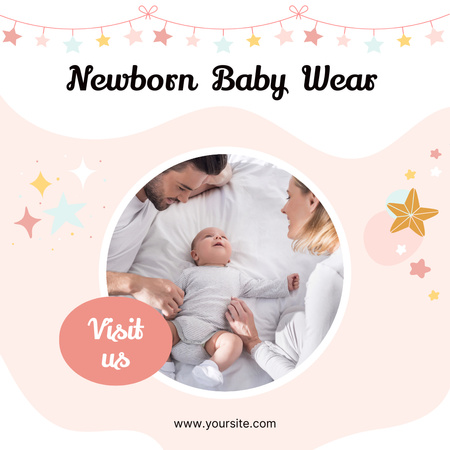 Plantilla de diseño de Newborn Baby Wear Offer With Cute Stars Animated Post 