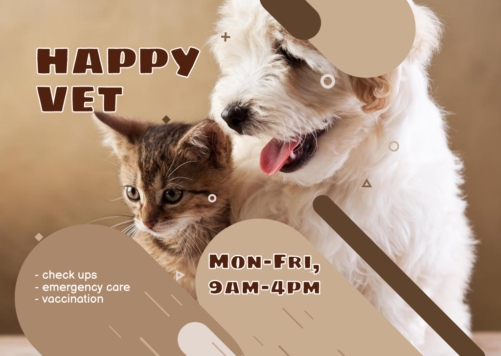 Pet Clinic Advertisement with Cute Little Dog and Cat Flyer A6 Horizontal Modelo de Design