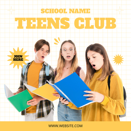 Teen`s Club Announcement And Surprised Classmates Instagram Design Template