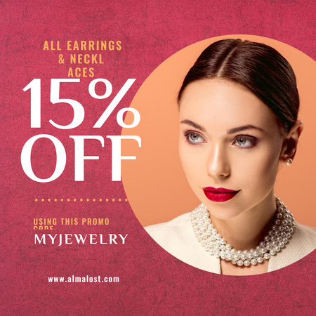 Jewelry Sale Announcement Woman in Pearl Necklace Instagram Design Template