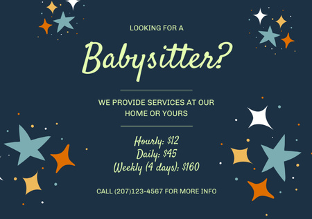 Experienced Childcare Assistance Offer with Stars Flyer A5 Horizontal Πρότυπο σχεδίασης