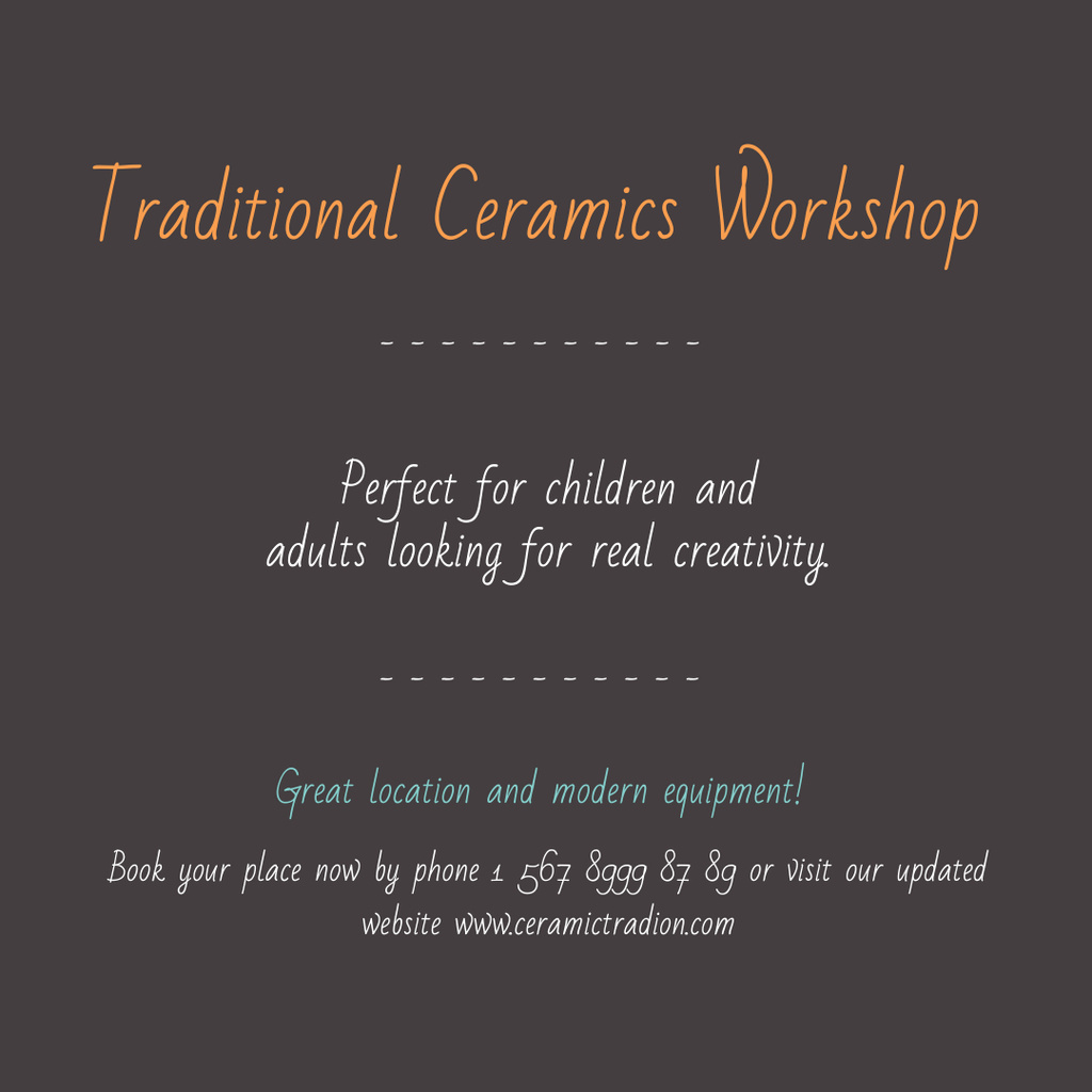 Traditional Ceramics Workshop promotion Instagram AD Šablona návrhu