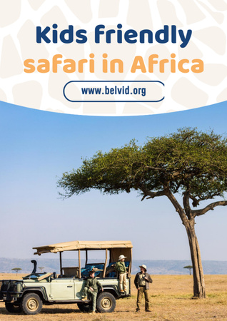 Modèle de visuel Annonce de voyage Safari avec la famille en voiture - Flyer A4