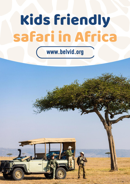 Safari Trip Ad with Family in Car Flyer A4 Design Template