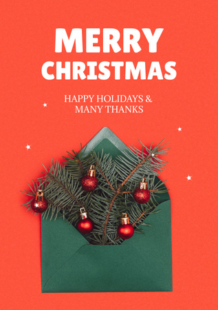 Template di design Saluti natalizi con ramoscello decorato in busta Postcard A5 Vertical
