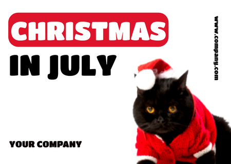 Black Cat in Santa Claus Costume Postcard Design Template