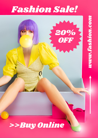 Fashion Sale Announcement with Stylish Woman Blowing Gum Flyer A4 Design Template