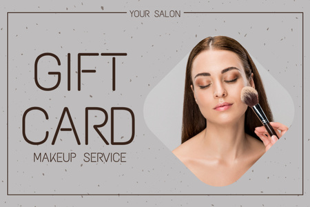Ontwerpsjabloon van Gift Certificate van Makeup Services Offer with Young Woman Getting Makeup Treatment