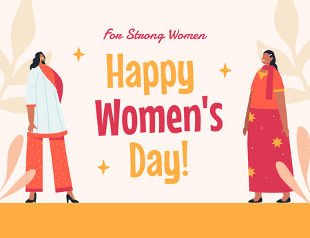 Women's Day Greeting with Women in Diverse Outfits Thank You Card 5.5x4in Horizontal Design Template