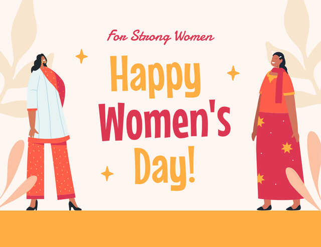 Ontwerpsjabloon van Thank You Card 5.5x4in Horizontal van Women's Day Cheers with Ladies of Diverse Cultures
