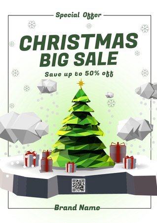 Christmas Big Sale 3d Illustrated Green Poster Design Template