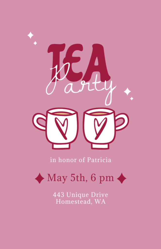 Tea Party Announcement With Cups Invitation 5.5x8.5in Design Template
