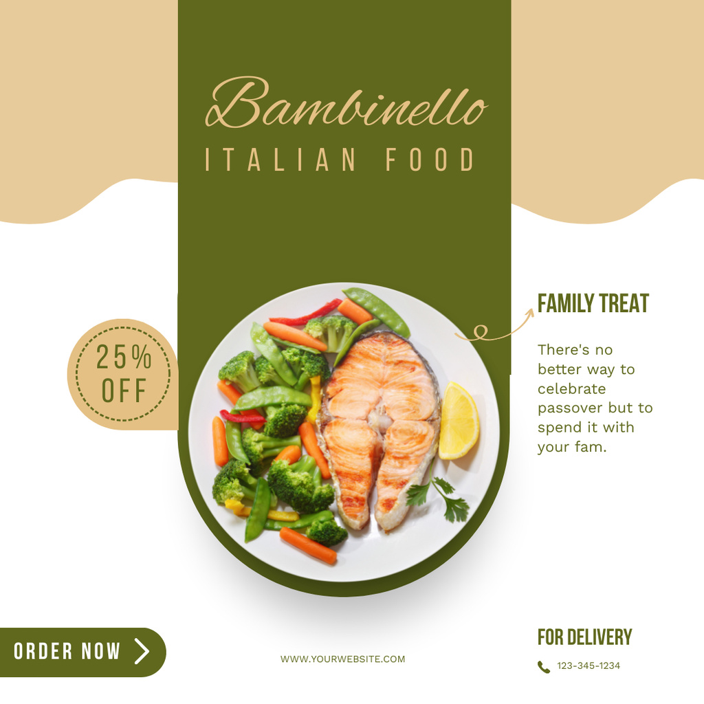 Italian Food Special Offer with Salmon and Vegetables Instagram Design Template