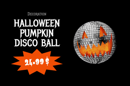 Halloween Pumpkin Disco Ball Sale Label Design Template