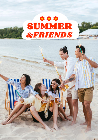 Summer Inspiration with Friends on Beach Poster 28x40in Design Template