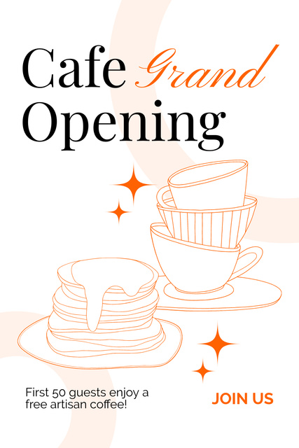 Ontwerpsjabloon van Pinterest van Cafe Grand Opening With Drinks And Pancakes