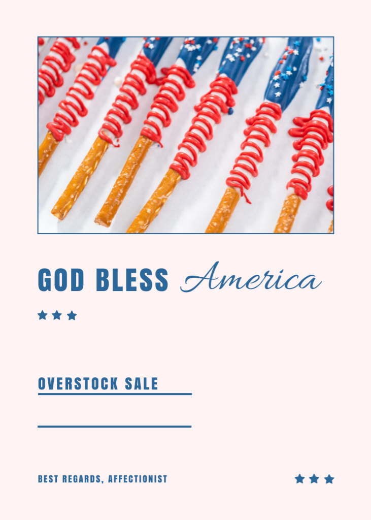Designvorlage God Bless America Greeting with Sale Offer für Postcard 5x7in Vertical