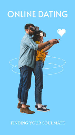 Romantic Couple in VR Glasses for Online Dating Ad Instagram Story – шаблон для дизайну