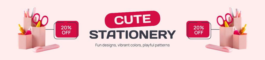 Ontwerpsjabloon van Ebay Store Billboard van Offer of Cute Pink Stationery