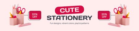 Offer of Cute Pink Stationery Ebay Store Billboard Design Template
