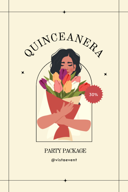 Ontwerpsjabloon van Postcard 4x6in Vertical van Quinceañera Party Announcement With Affordable Bouquet