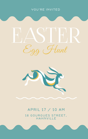 Easter Egg Hunt Announcement with Jumping Rabbit Illustration Invitation 4.6x7.2in tervezősablon