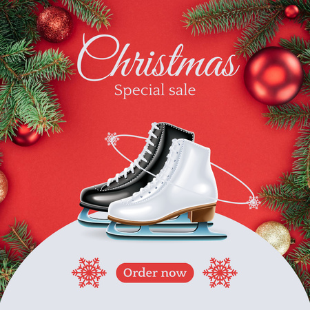 Предложение рождественской распродажи с обувью для катания на коньках Instagram AD – шаблон для дизайна
