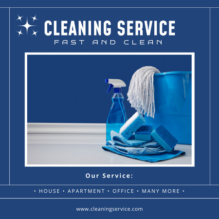 Template di design Annuncio del servizio di pulizia con forniture in blu Instagram