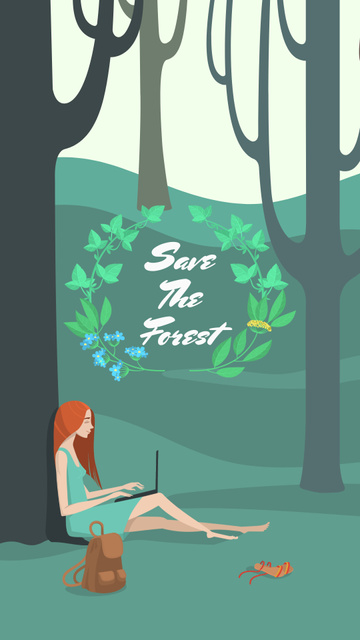 Designvorlage Girl with Laptop sitting under Tree für Instagram Story