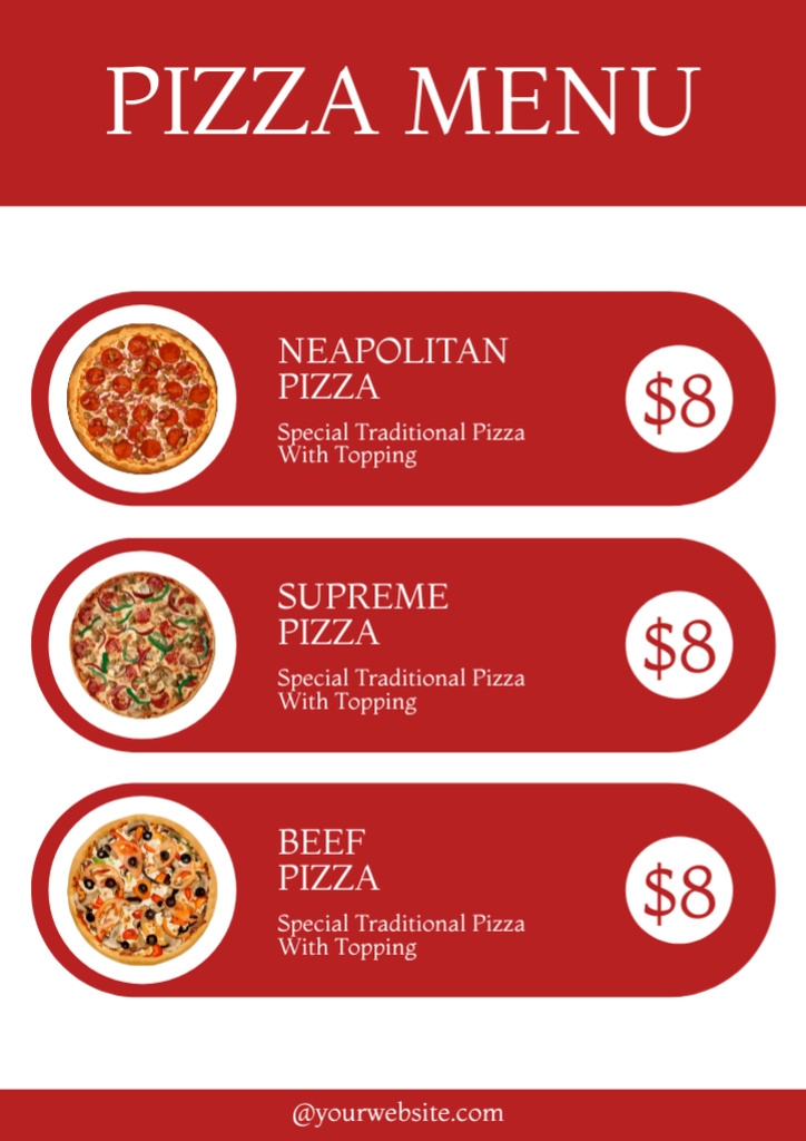 Price for Delicious Pizza in Red Menu tervezősablon