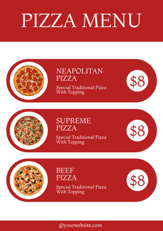 Designvorlage Price for Delicious Pizza in Red für Menu