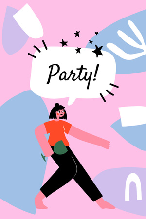 Exuberant Party Announcement With Dancing And Wine Glass Postcard 4x6in Verticalデザインテンプレート