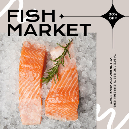 Fish Market Ad with Fresh Salmon in Ice Instagram Design Template