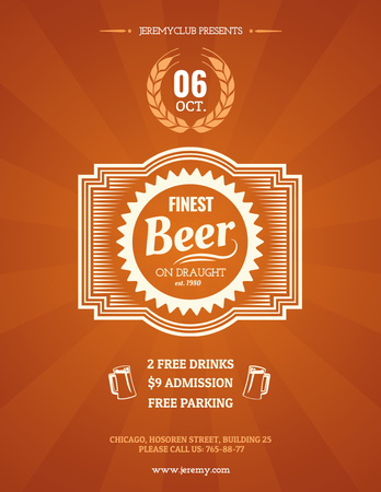 Finest beer pub ad in orange Flyer 8.5x11in Design Template