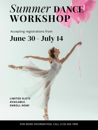 Platilla de diseño Summer Dance Workshop Ad with Ballerina Poster US