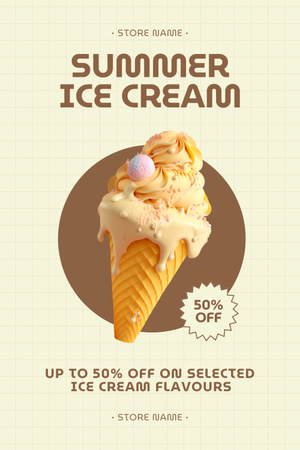 Summer Ice-Cream Discount Ad on Beige Pinterest Design Template