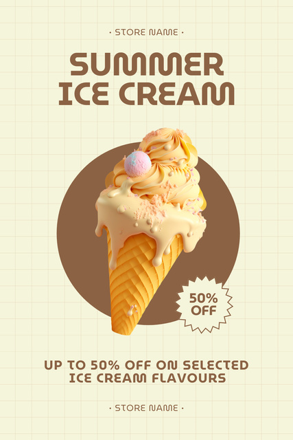 Modèle de visuel Summer Ice-Cream Discount Ad on Beige - Pinterest