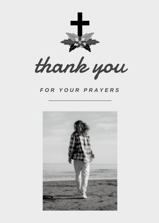 Funeral Thank You Card with Cross Postcard 5x7in Vertical Design Template