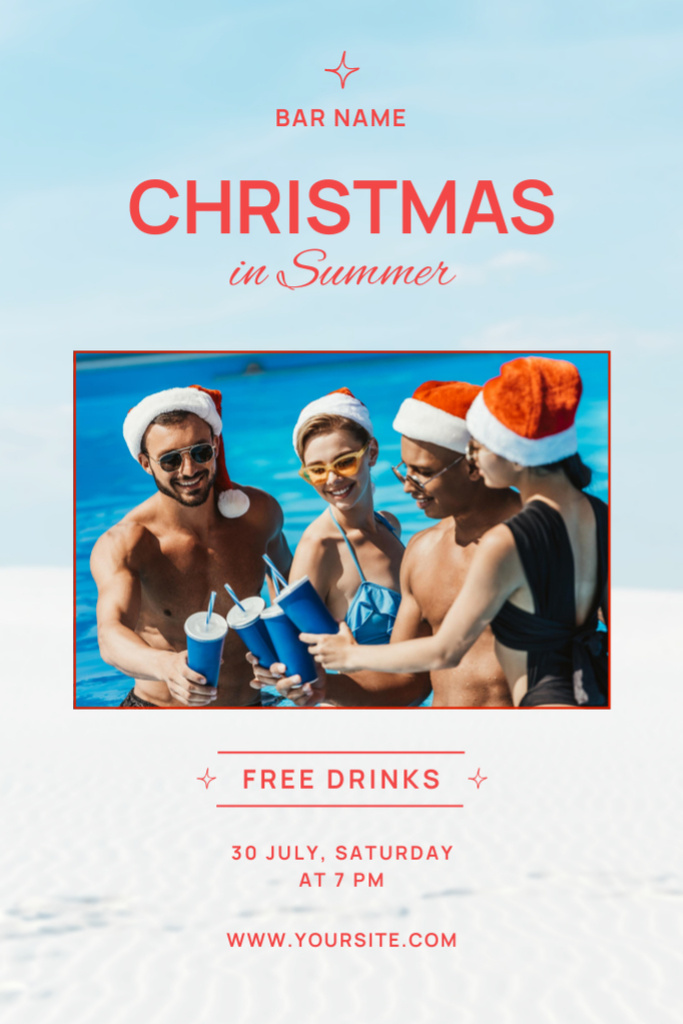Celebration Of Christmas Holiday In Summer With Drinks Postcard 4x6in Vertical Design Template