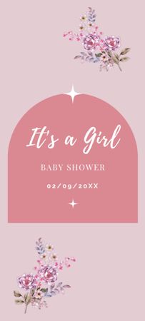 Plantilla de diseño de anuncio de ducha de bebé con flores tiernas Invitation 9.5x21cm 