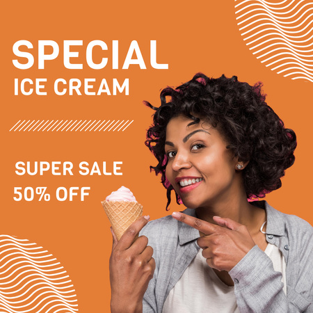 Yummy Ice Cream In Cone With Discount Offer Instagram Design Template